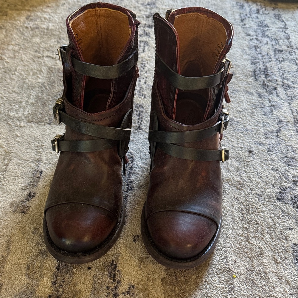 Freebird Burgundy Black Leather Strappy Boots